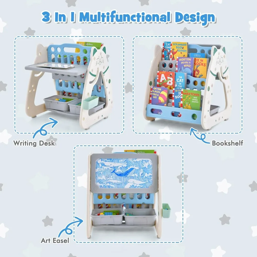 Costzon-Planche magnétique 3 en 1 pour enfants, tableau magnétique à double face effaçable à sec et livre T1 pour enfants avec chaise et bureau pliable