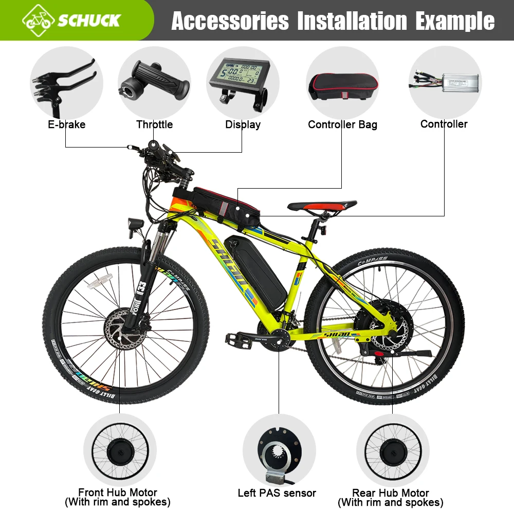 Electric Bike Kit 48V 1500W 20/24/26/27.5/28/29Inch 700C Brushless Gearless Front Hub Motor Wheel E-Bike With KT Controller