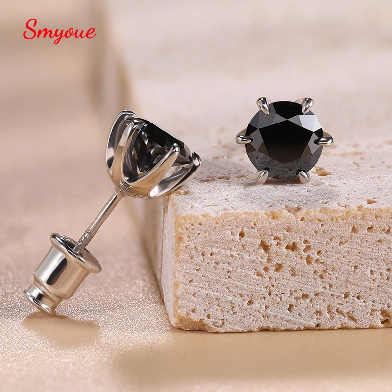 Smyoue 18k Plated 0.5-2CT Hip Hop Black Moissanite Stud Earrings for Women Men's 925 Sterling Silver Classic Earring Wholesale