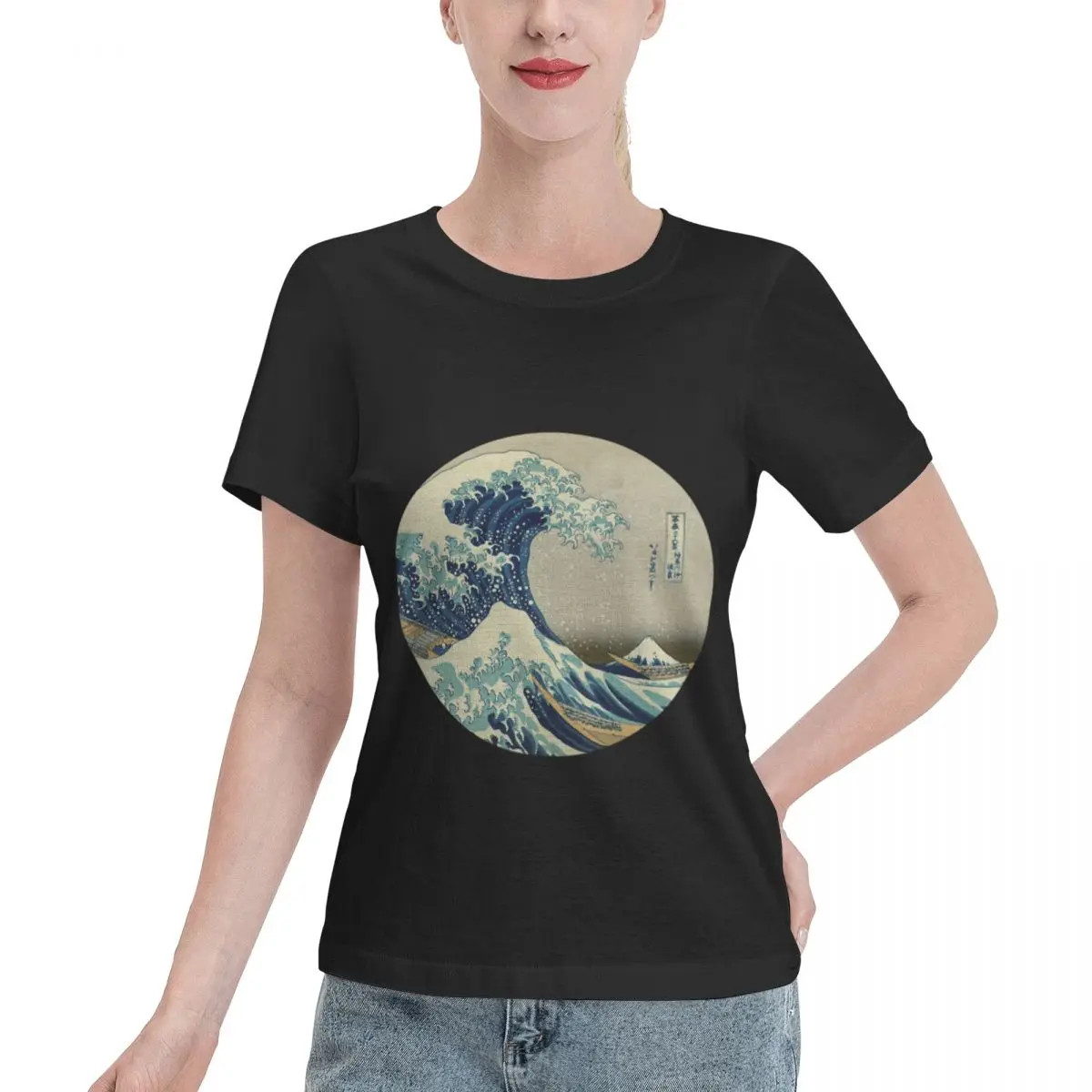 Multi Occasion Great Wave Off Kanagawa Circle Women's T-shirt Hip Hop Soft Skin Friendly Top