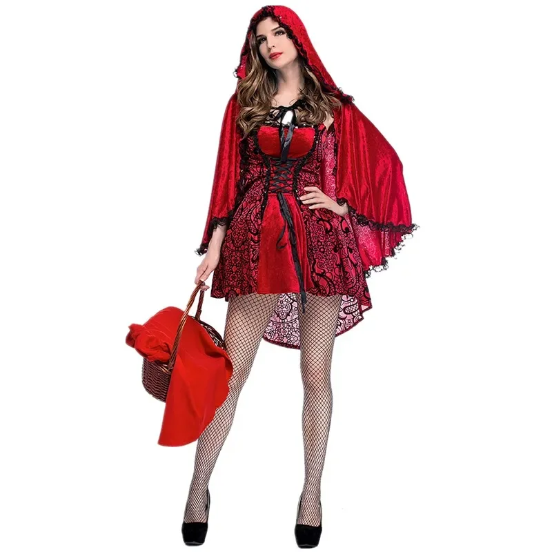 Little Red Riding Hood Halloween Costume for Women Fairy Tale Cosplay Fancy Dress Adult Hen Party Theme Event