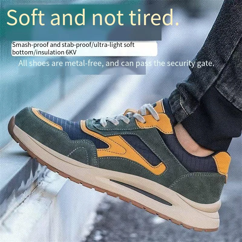 Labor Protection Shoes men Anti Smashing Anti Piercing Plastic Toe Caps Lightweight Breathable Soft Soled Insulated Work Shoes