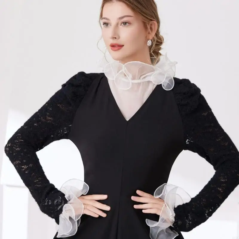 Multiuse False Collar With Matching Arm Cuffs Sleeves For Business Wear Comfortable Elastic Armwear Neckpiece for Outfit 