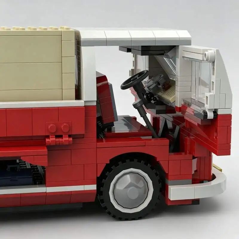 1431PCS Vintage Red Pickup Truck Building Blocks Classic Utility Vehicle Model DIY Assembly Toy Creative Engineering Display Col