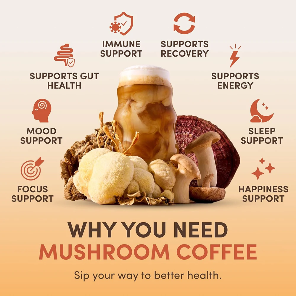 Organic Mushroom Powder Supplement for Coffee & Smoothies 6-in-1 Blend with Lions Mane Reishi Chaga for Brain & Immune Support view 2