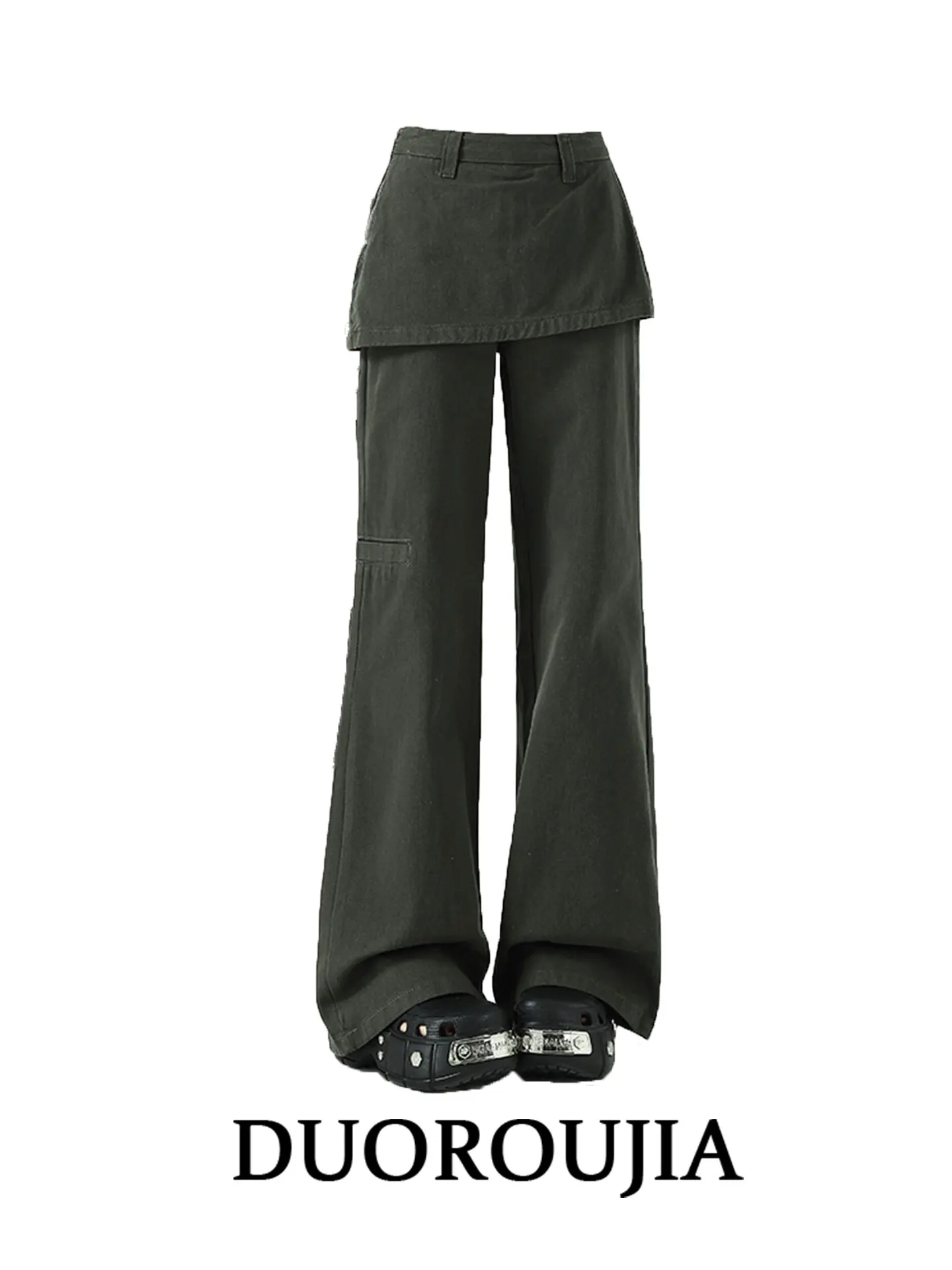 

Faionable корейские джинсовые брюки больших размеров с высокой талией, широкие брюки-колокольчик, повседневные брюки для поездок на работу, один цвет, Qui Dry