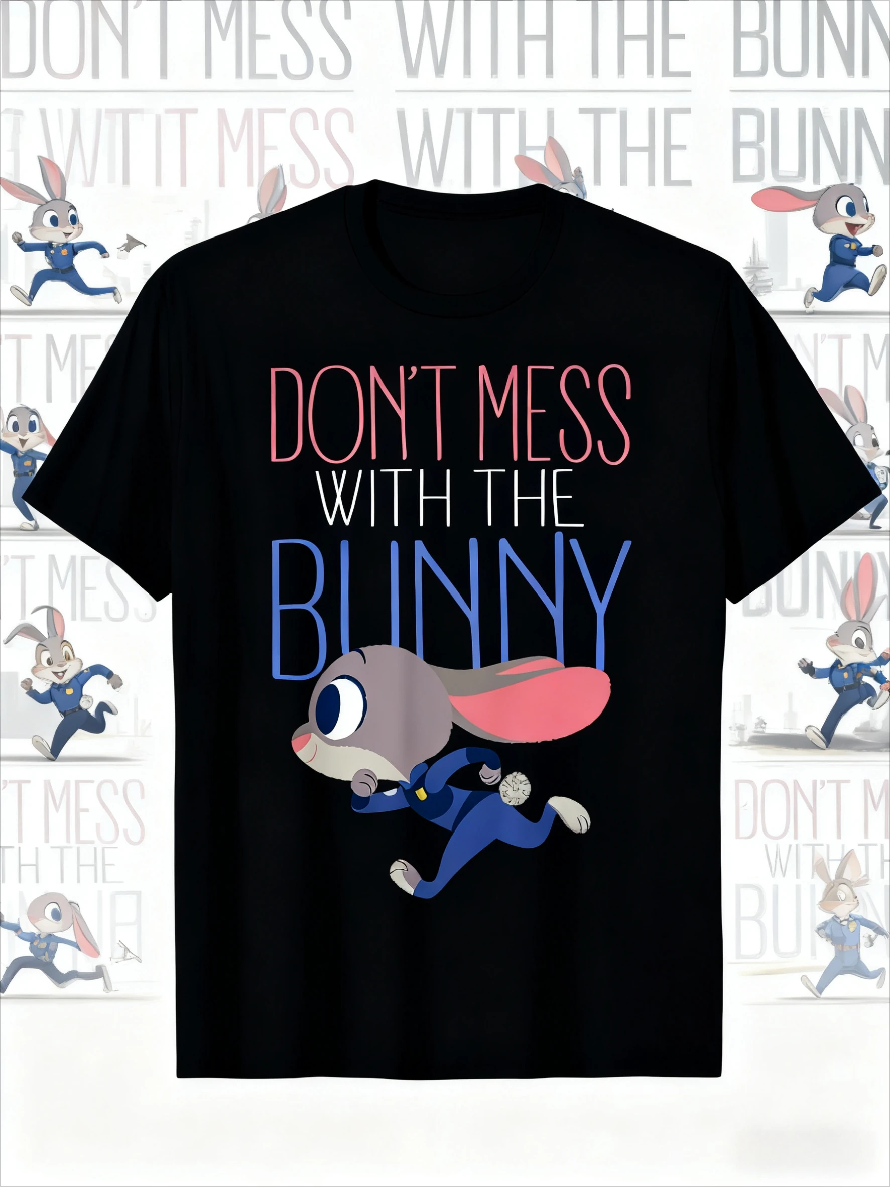 تي شيرت Zootopia Officer Judy Hopps Rabbit، قميص عصري بأكمام قصيرة، قميص صيفي استوائي من القطن الخالص مطبوع للإجازات #1