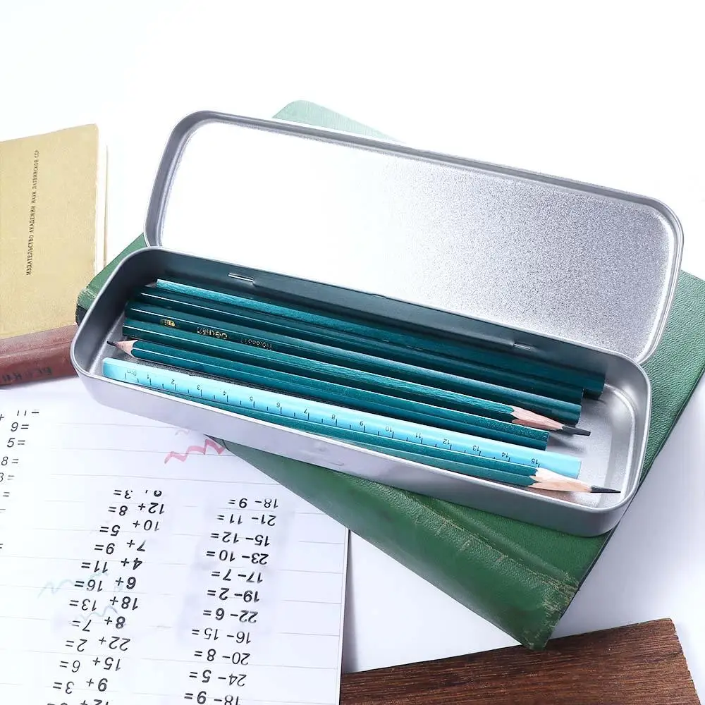 

For High Quality Silver Pen Box Metal Single Layer Pencil Case Pencil Storage Box Pencil Box Stationery Box