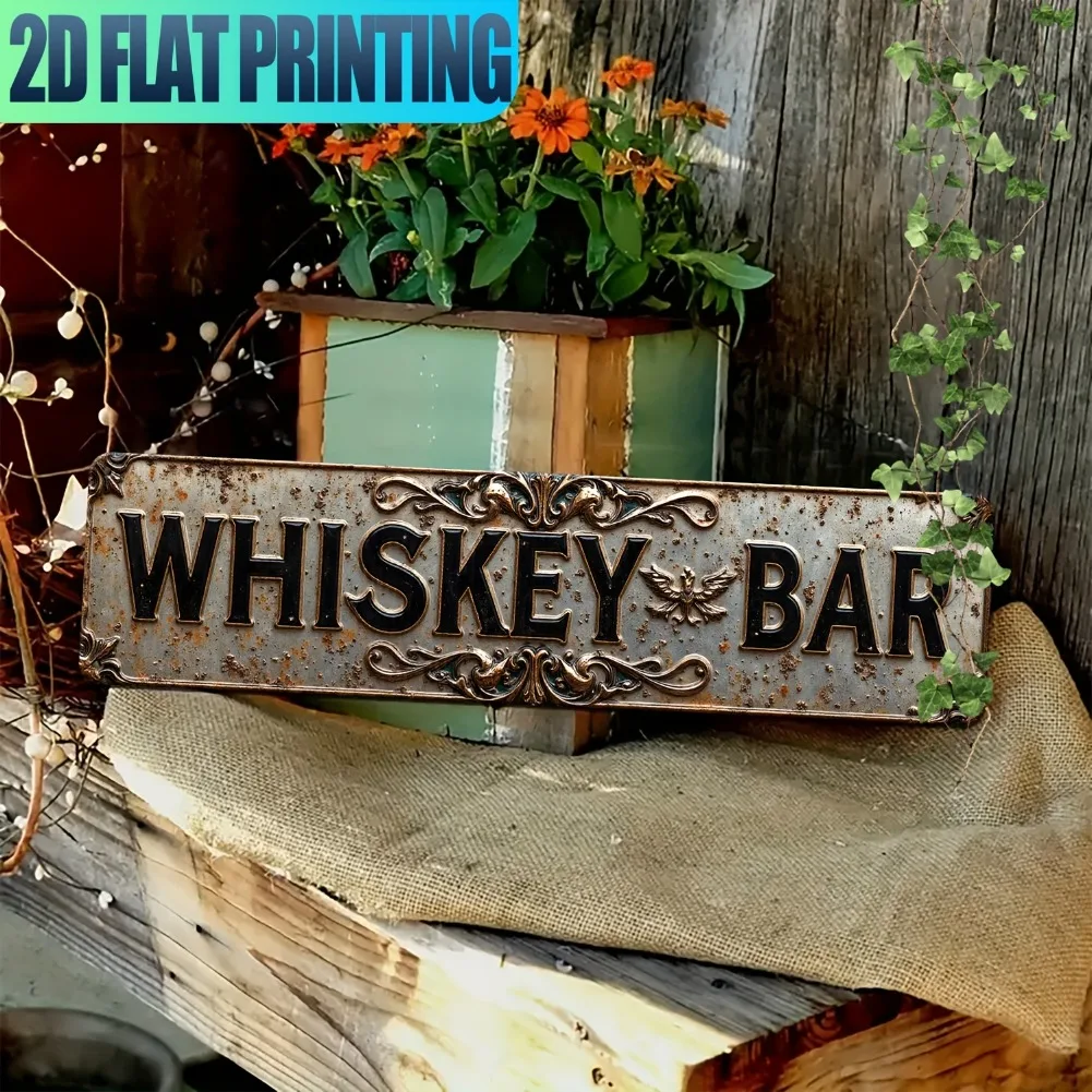 2D Flat, Vintage Aluminum Whiskey Bar Sign - 16