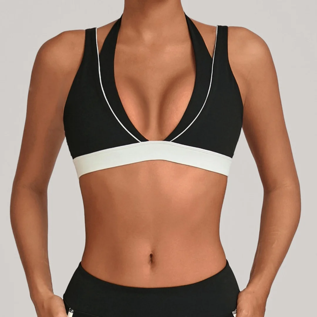 

Tight Backless Breathable Yoga Bra Color Block Splicing Halter Sports Bra Women's Fitness Running Workout Clothing Gym Yoga Vest