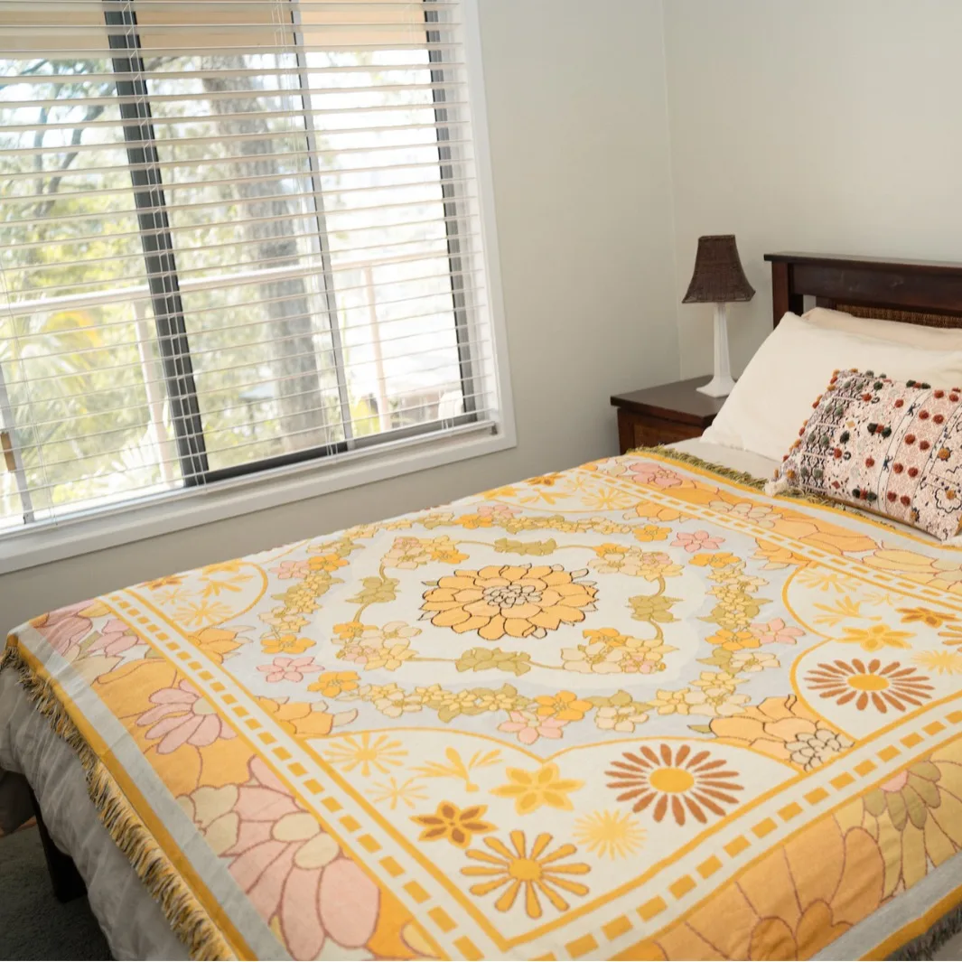Summer Line Blanket Yellow Cotton Woven Sofa Towel Knitted Thickened Warm Pad Mat Bohemian Floral Boho Throw Travel Bedspread
