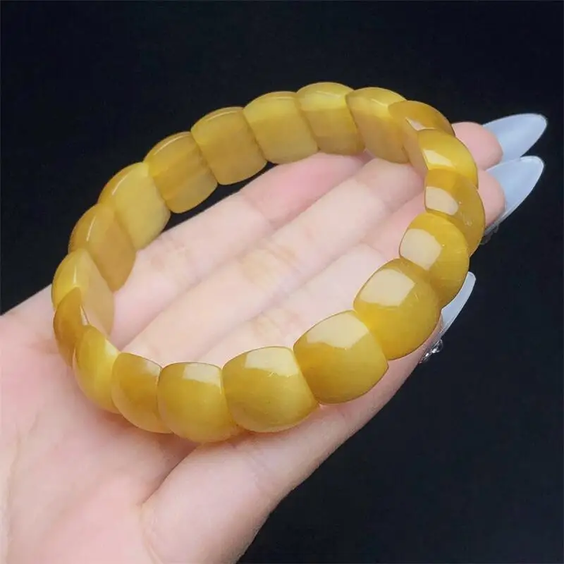 

14MM Natural Golden Tiger Eye Stone Bangle Healing Handmade Women Jewelry Stretch Bangle Children Birthday Gift 1PCS