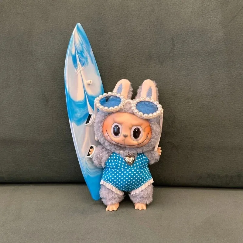 Vêtements de poupée, accessoires pour Ropa Labubu, 10cm, en coton, maillot de bain, lunettes, plage, plongée, planche de surf, sac en paille, tissus