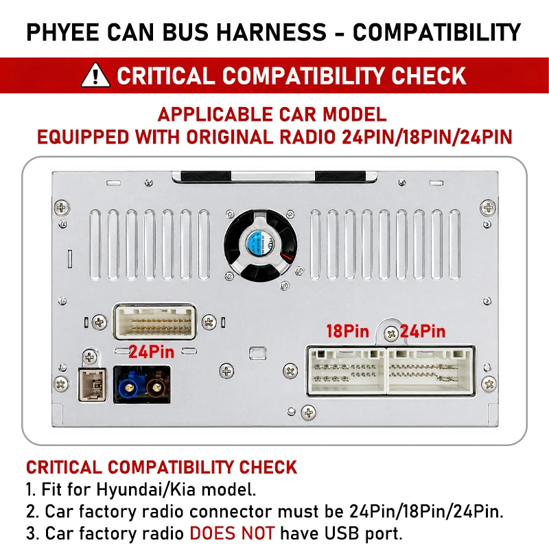 CAN Bus Decoder 24Pin/18Pin/24Pin Harness for Hyundai Elantra Tucson Kia Sportage Ceed, SWC Retention, P&P 16Pin Android Adapter