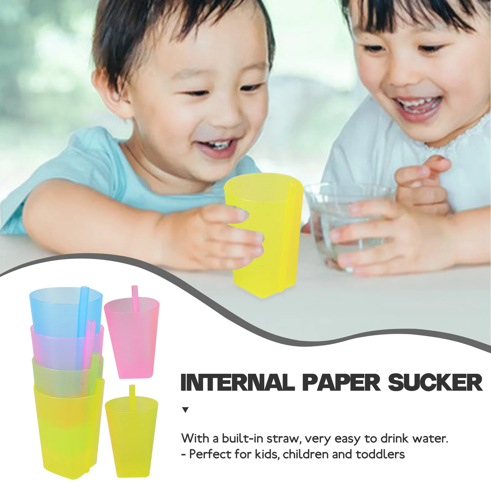 

6pcs Kids Straw Cups Candy Color Reusable Plastic Water Cup Built-In Straw Sippy Cup For Toddlers Feeding Drinking Mug