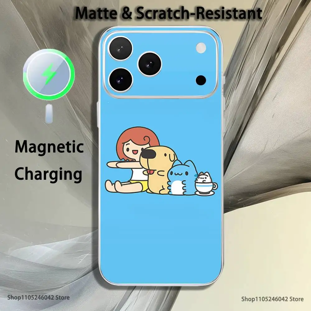 Bonito b-bugcat capoo transparente branco caso de telefone para iphone 17,16,15,14,13,12, pro, max, plus, mini, se4, e carregamento magnético sem fio