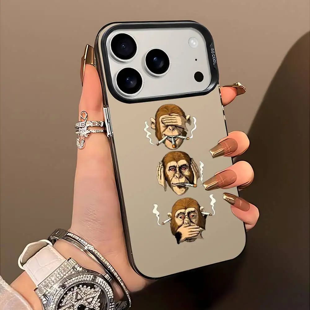 

Fashion Three Monkeys Phone Case iPhone 12 13 14 15 16 17Pro Max Plus Protect Plating Phone Cover