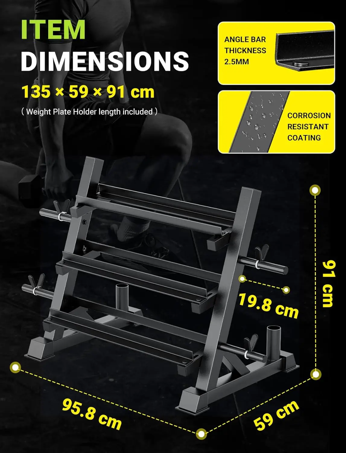 Home Gym Use, Solid Material, Brown Color, 1100LBS Capacity, 3-Tier Adjustable and Multifunctional Dumbbell Rack - view 5