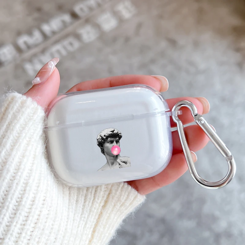 Earphone Case For Airpods 4 3 2 1 Pro3 Pro2 Shockproof With Keychain For Airpods 4 Clear Cover Art Aesthetic David Mona Lisa