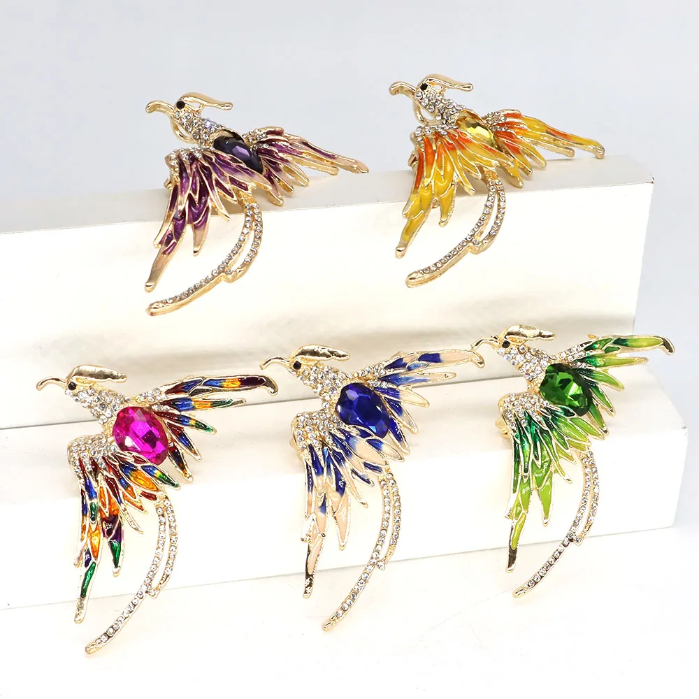 Fashion Exquisite Crystal Phoenix Bird Corsage Brooch For Women Rhinestone Elegant Banquet Party Office Pin Buckle Jewelry Gifts