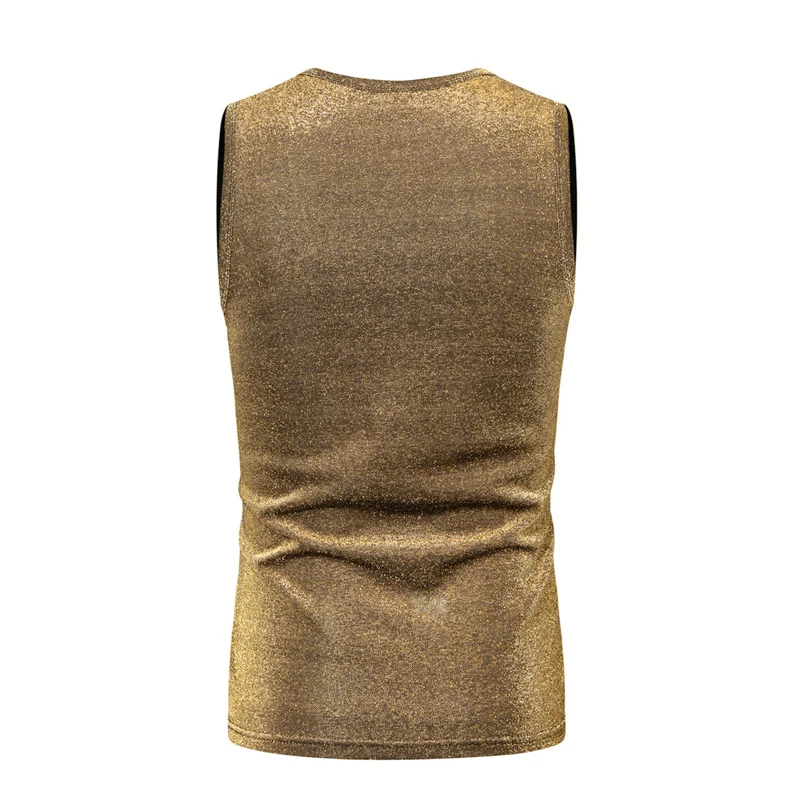 Summer Sleeveless Shinny Sihnny Tank Top Men Gold / Silver Streetwear Casual T-Shirts Mens Round Neck Small Elastic Tee Shirt