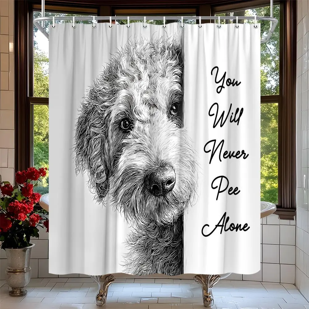 Funny Dog Shower Curtain Cute Grey Puppy Fun Humorous Quote Farmhouse Animal Lovely Pet Bath Curtain Fabric Bathroom Accessories