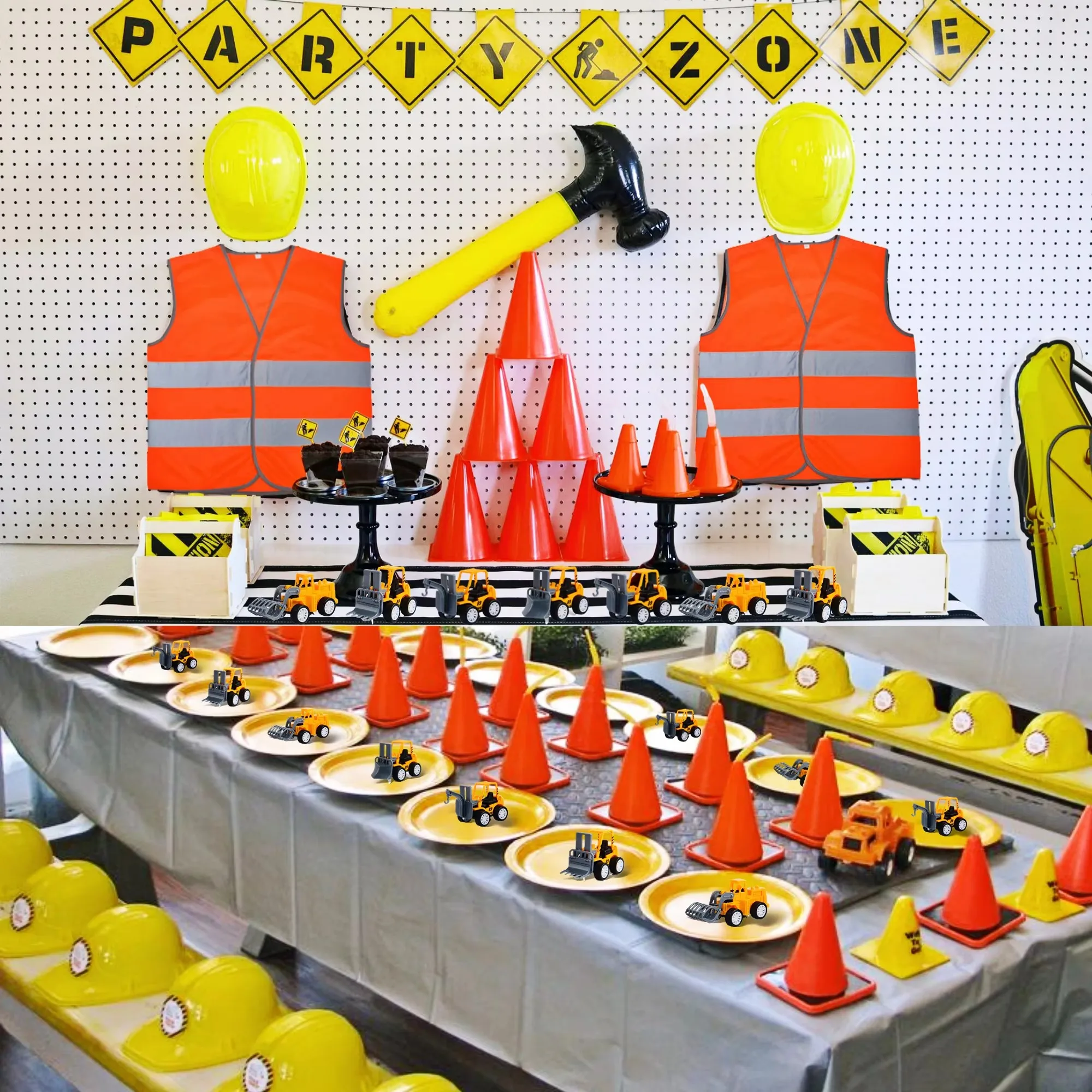 6-12Set Construction Party Favors for Construction Vest Hat Worker Costumes Dress Up Construction Birthday Party Supplies