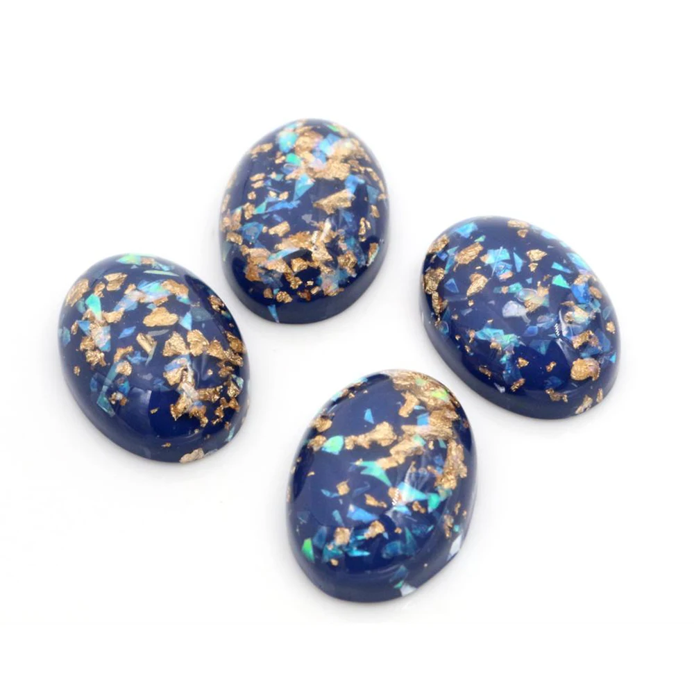 Lot de 10 Cabochons en résine à dos plat, nouvelle tendance, mélange de couleurs, feuille métallique intégrée, 18x25mm