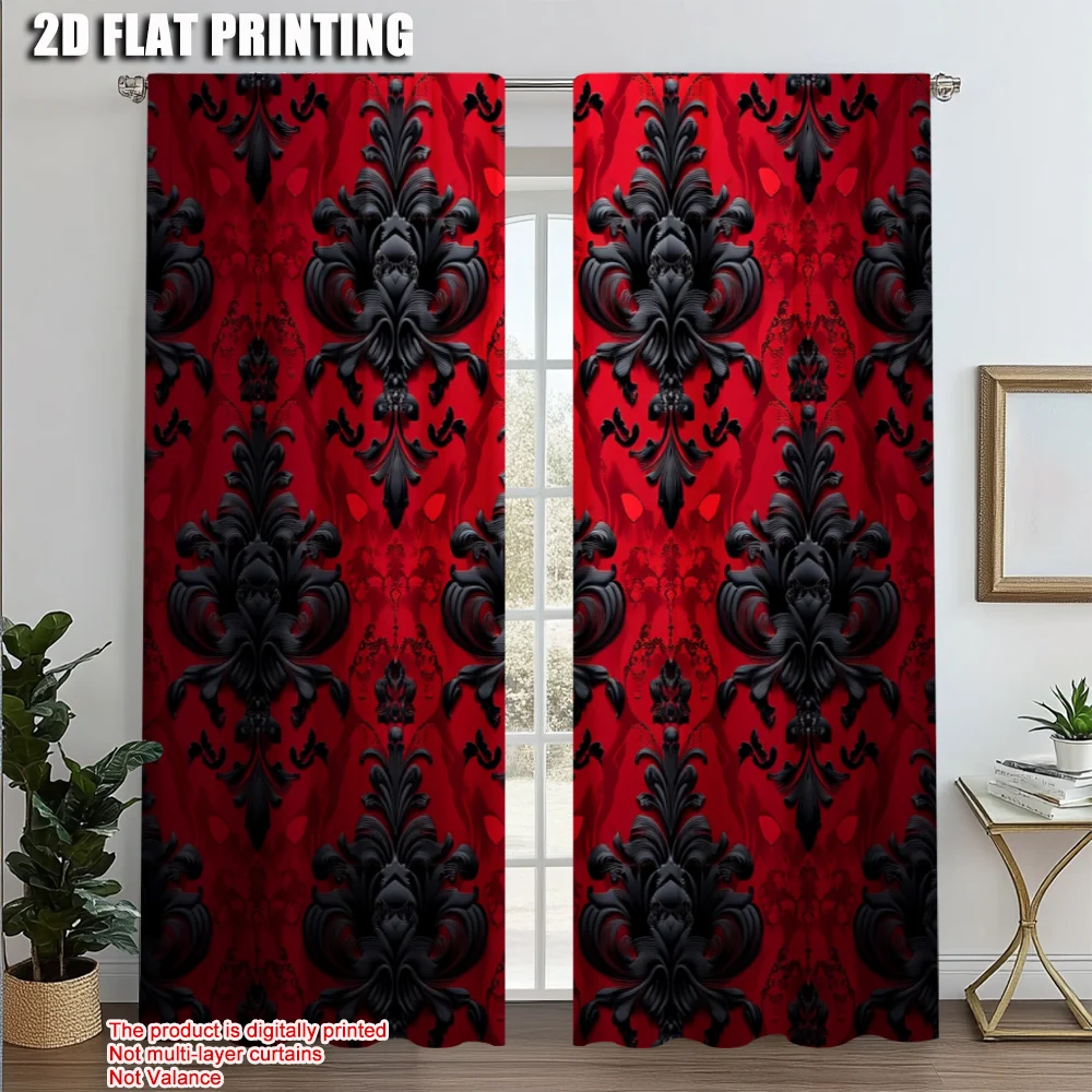 

2pcs, Curtain Popular 2D plane printing Antique Black Floral Versatile Durable Polyester (without rod) Stuff Clearance Ldeal for