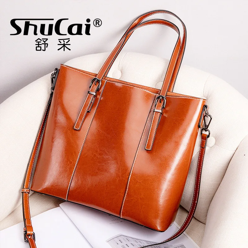 

Genuine Leather Bag Female Fashion Tote Large Capacity Commuter Single Shoulder Crossbody Large Bag