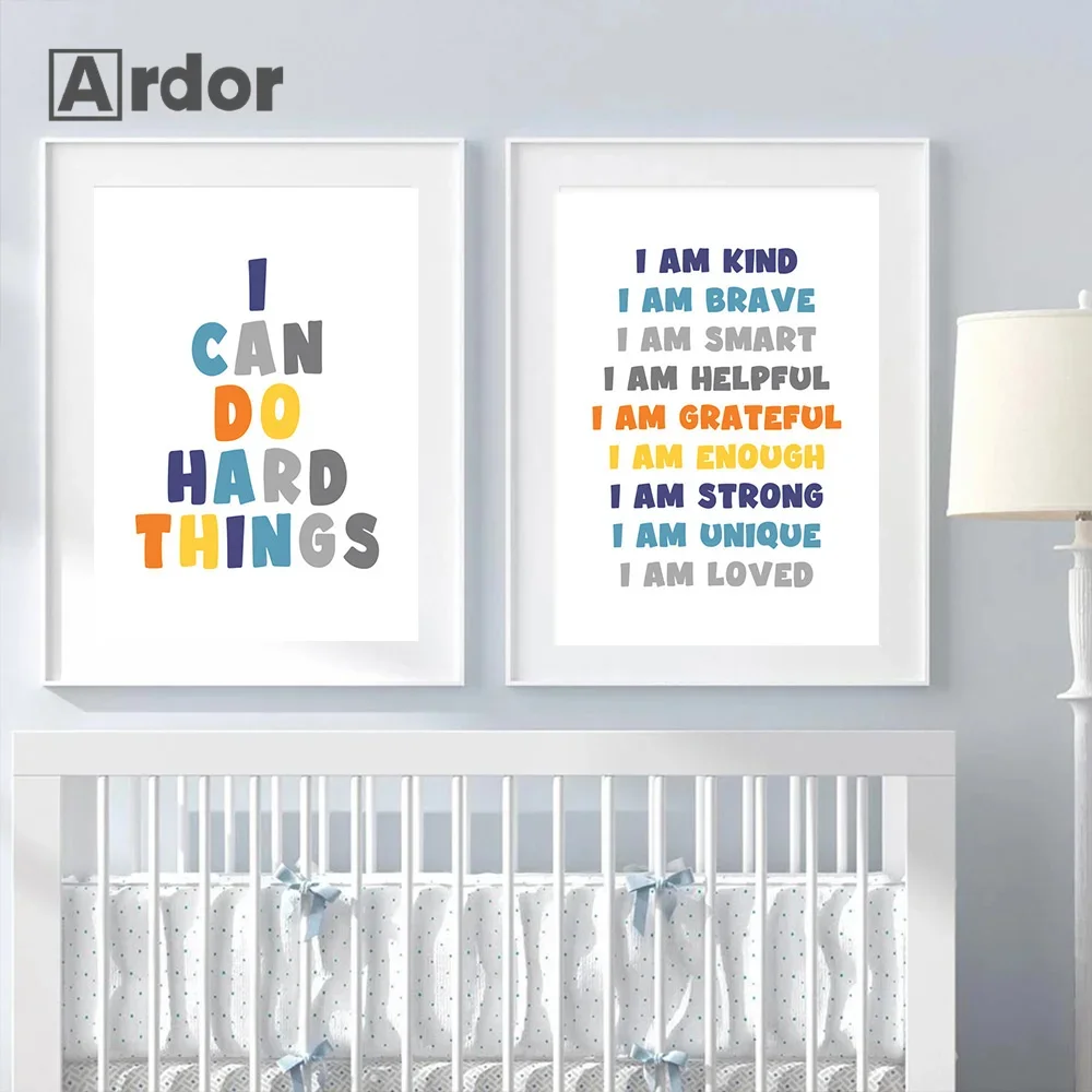 I Am Kind Smart Loved Inspirational Quote Wall Art Canvas Painting Affirmations Poster Nursery Print Pictures Classroom Decor