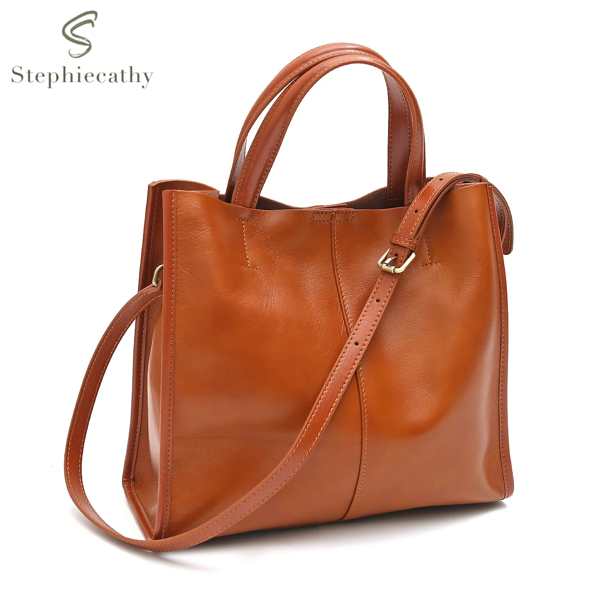 Women’s Classic Genuine Leather Tote Simple Vintage Top-handle Bag Large Capacity Cross body Shoulder Handbag Business Versatile