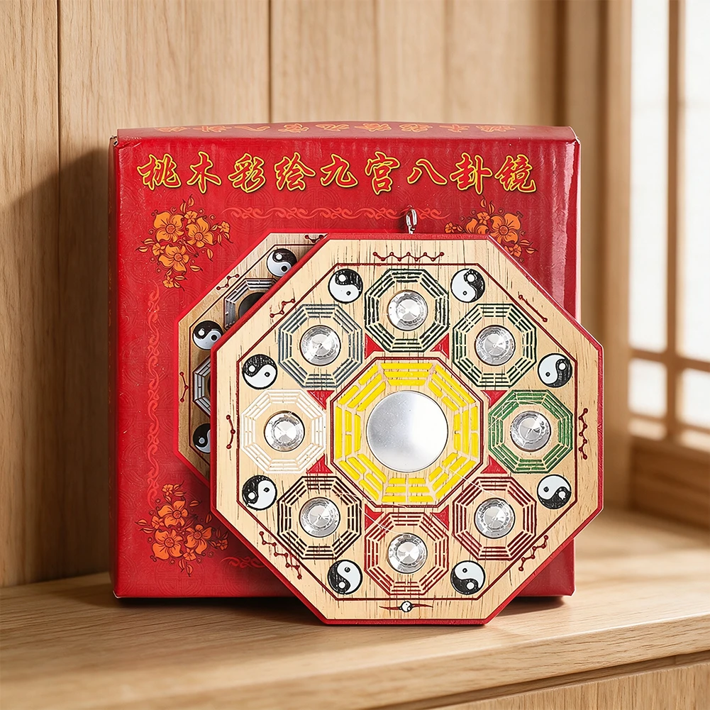 Achteckiger Holzspiegel Wanddekoration mit traditionellem Yin-Yang-Muster, Kristalleinlage, Heimdekoration, Kunsthandwerk, Anhänger, Geschenk – Detail 4