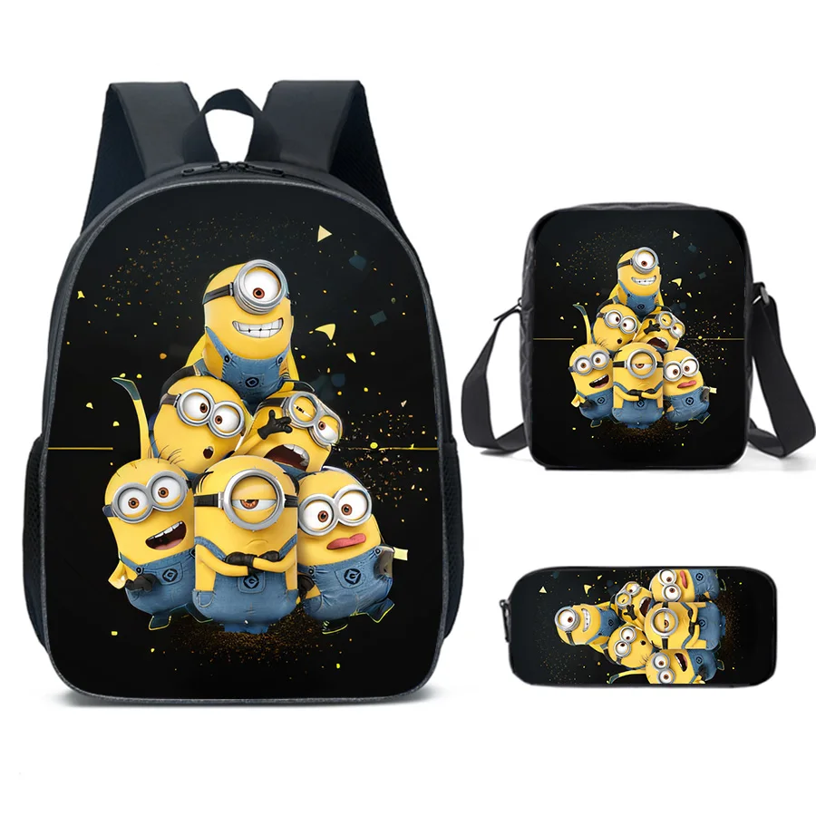 3Pcs Minions Backpack Bags for Students Pencil Case Minions Anime Portable Messenger Bag Girls Boys Backpack Bags Gifts 2024 New