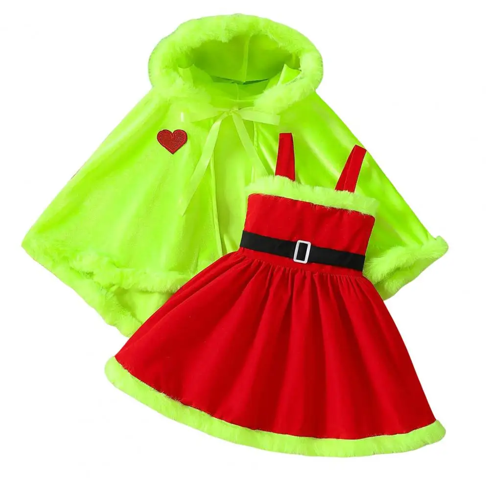 

Зимний плащ для малышей, праздничное рождественское платье-накидка для малышей с меховой отделкой для праздничных вечеринок, для девочек в стиле Санта-Клауса для косплея