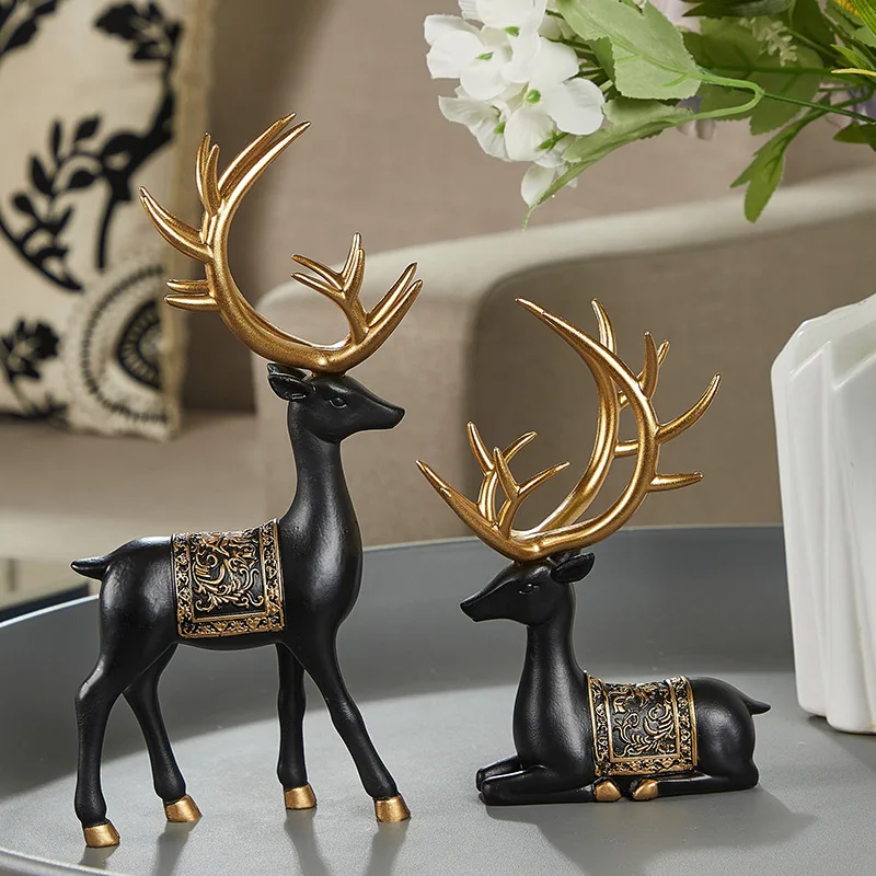 

Черный. Белый. Поделки с золотым оленем, украшение для дома. Стоящая палевая и лежащая палевая