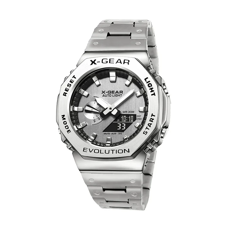 shock resistance Watch Digital Sports Electronic Unisex Full Function World Time LED Steel Strap Folding 2100 Oak Series