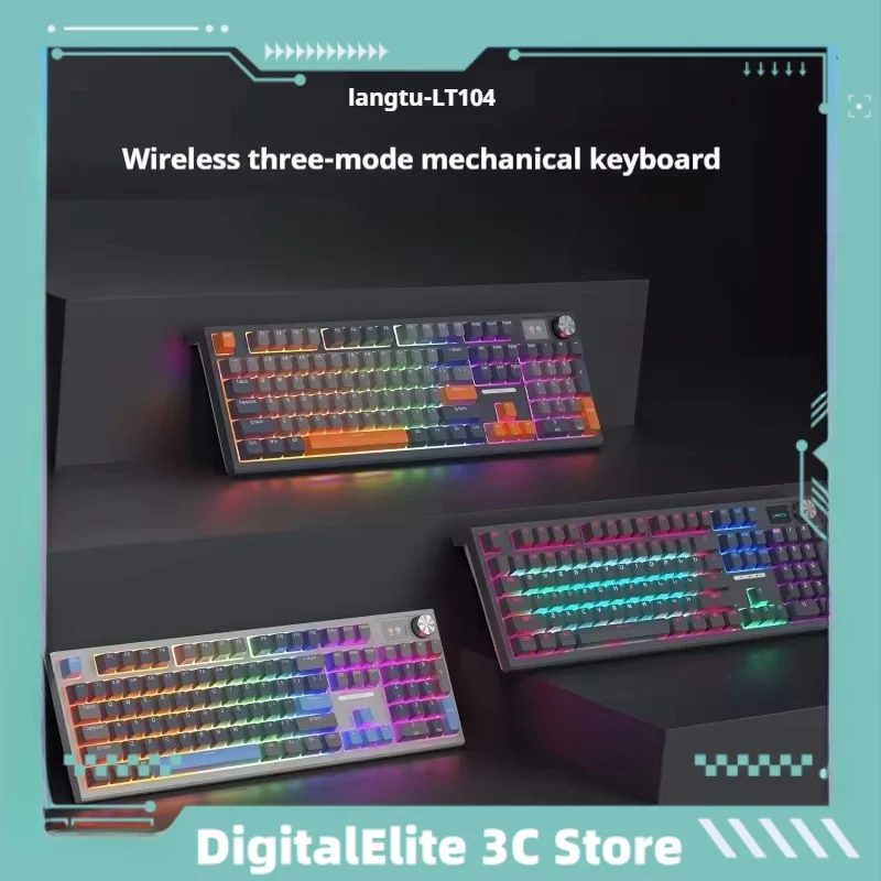 Langtu Lt104 Bluetooth Wireless Tri-Mode Mechanical Keyboard 104 Key Rgb Backlight Display Abs Material Diy Customized Keyboard