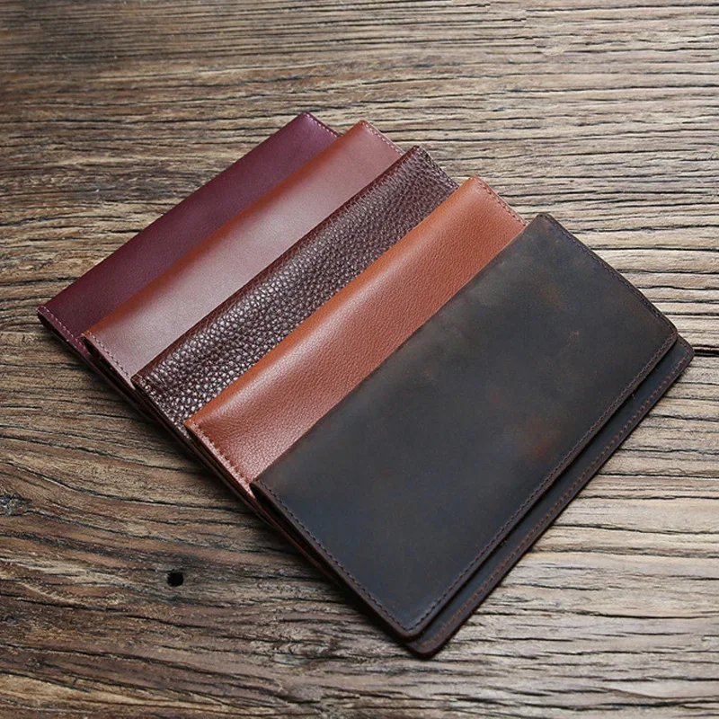 Genuine Leather Men Wallets Crazy Horse Cowhide Male Vintage Handmade Long Slim Thin Wallet Card Holder Billfold Purse Carteira