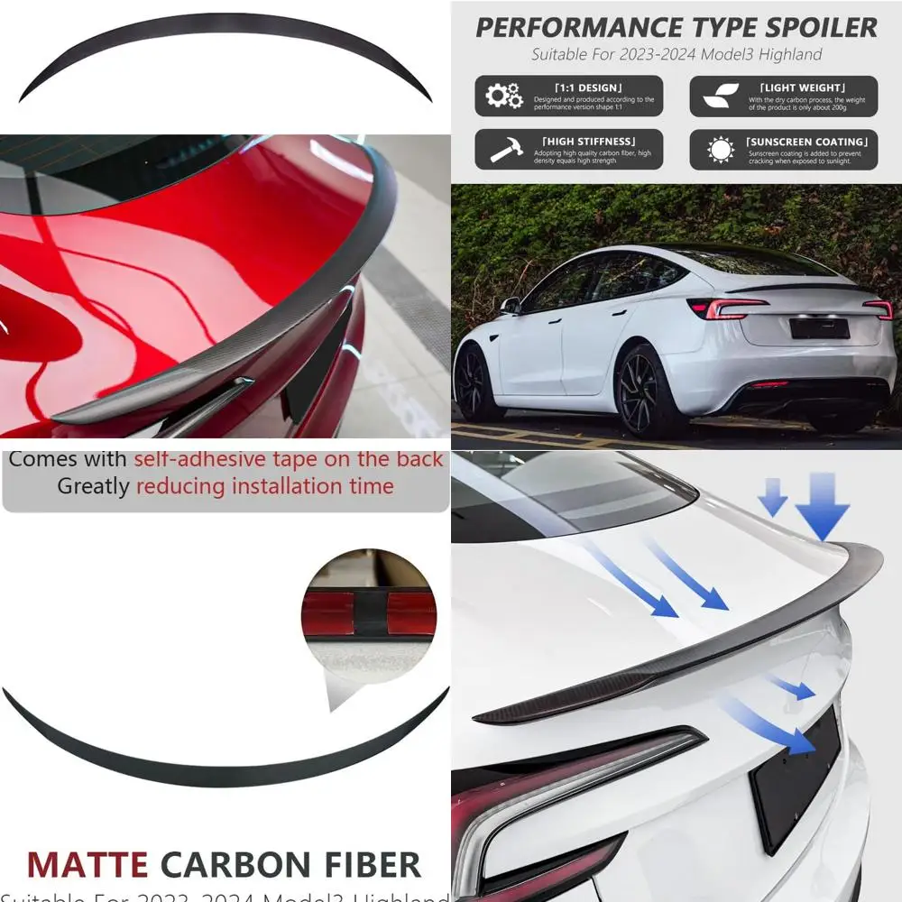 

for Tesla Model3 Highland 2023-2025 Real 100% Carbon Fiber Rear Spoiler Performance Type Spoiler Rear Wing Tesla Model 3 Accesso