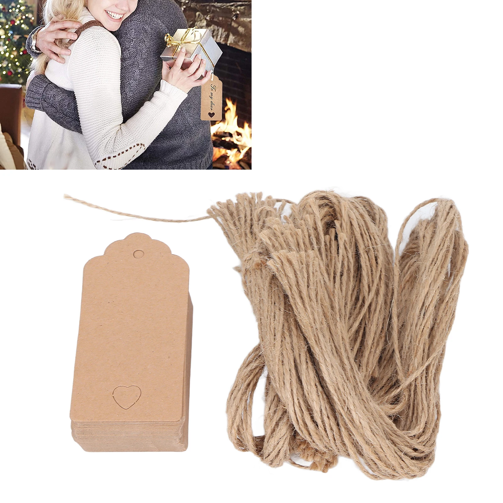 100 قطعة من علامات الورق من ورق الكرافت النظيف المُثبت مسبقًا على نطاق واسع مع بطاقات أسعار سلسلة مع سلسلة