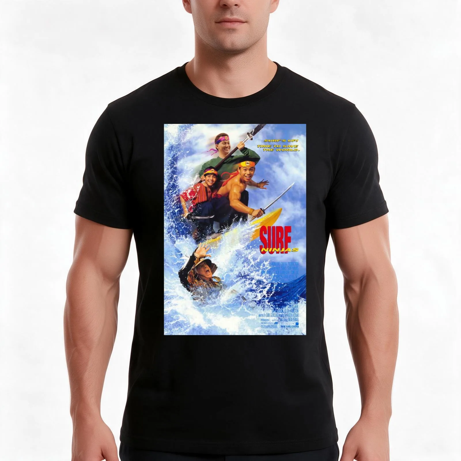Surf Ninjas Movie T-Shirt, Summer Casual Cotton Tee, Oversized Streetwear Tops, Vintage Graphic Print, Loose Fit Short Sleeve