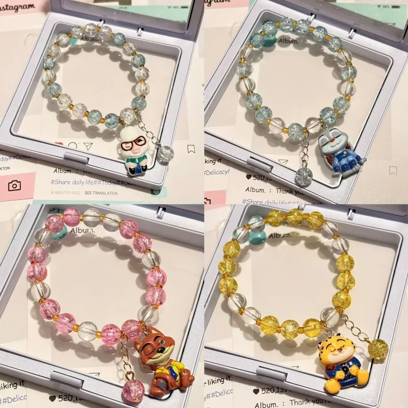 Pulsera de Cuentas Estilo Zootopia, Pulsera de Cuentas de Judy y Nick, Pulsera de Dibujos Animados de Judy y Nick, Joyería de Moda Linda Hecha a Mano para Niños