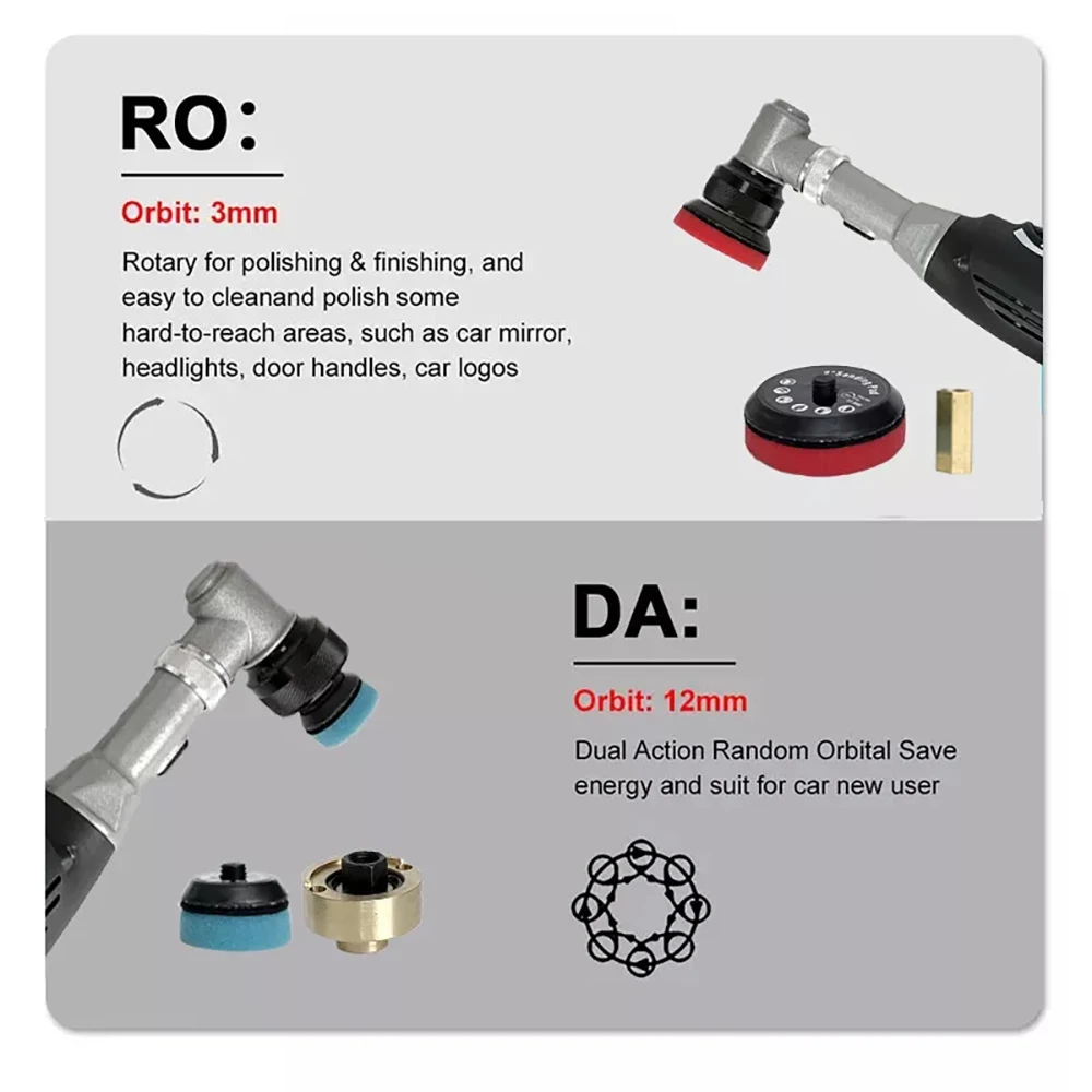 Cordless Mini Car Polisher 12V Battery-powered Polishing Machine Car Body Detailling Polishing RO/DA Tools 5000rpm & 2 Battery