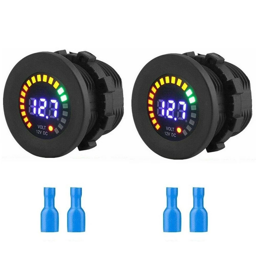 2pcs DC 12V Waterproof LED Digital Voltmeter With Overload Protection Alarm For Car Truck Marine Motorcycle RV Boat Voltage Mete