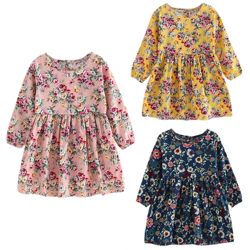 Girls Spring Autumn Dresses Long Sleeve Sun Flowers Shivering Dress New Fashion Dot Cotton Dress Loose Costume Kids Clothes 2021