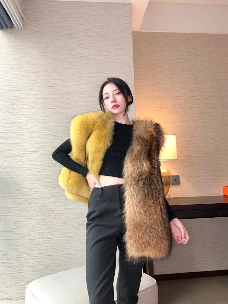 Whole Skin Fox Fox Fur Raccoon Fur Women\'s Fur Short Vest New Product