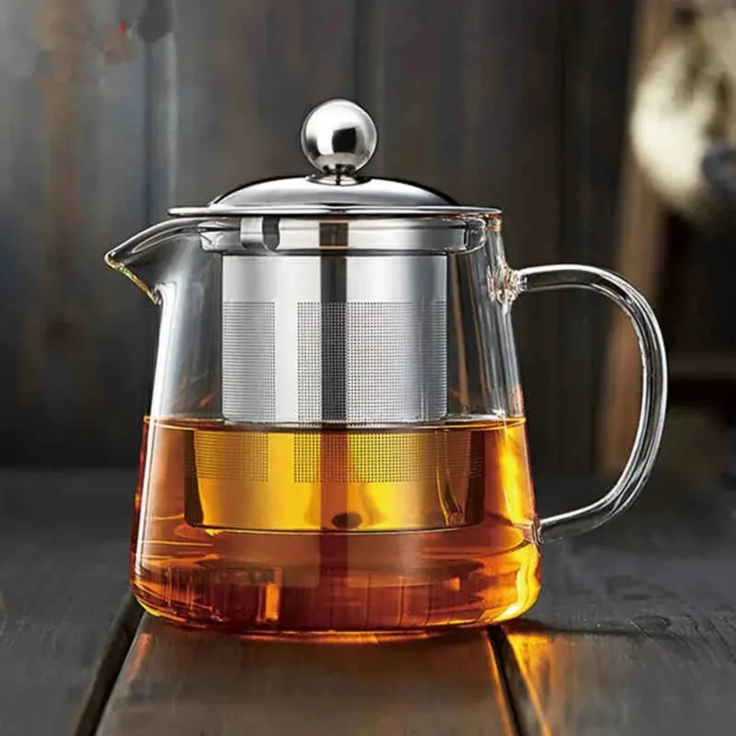 1Pc Transparent Glass Teapot, Including Stainless Steel Filter Liner, Resistant to High Temperatures, Suitable  Making Tea