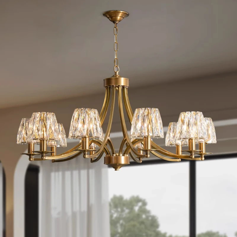 

American Style Light Luxury All Copper Crystal Chandelier High-End Living Room Dining Room Master Bedroom Household Indoor Lamp