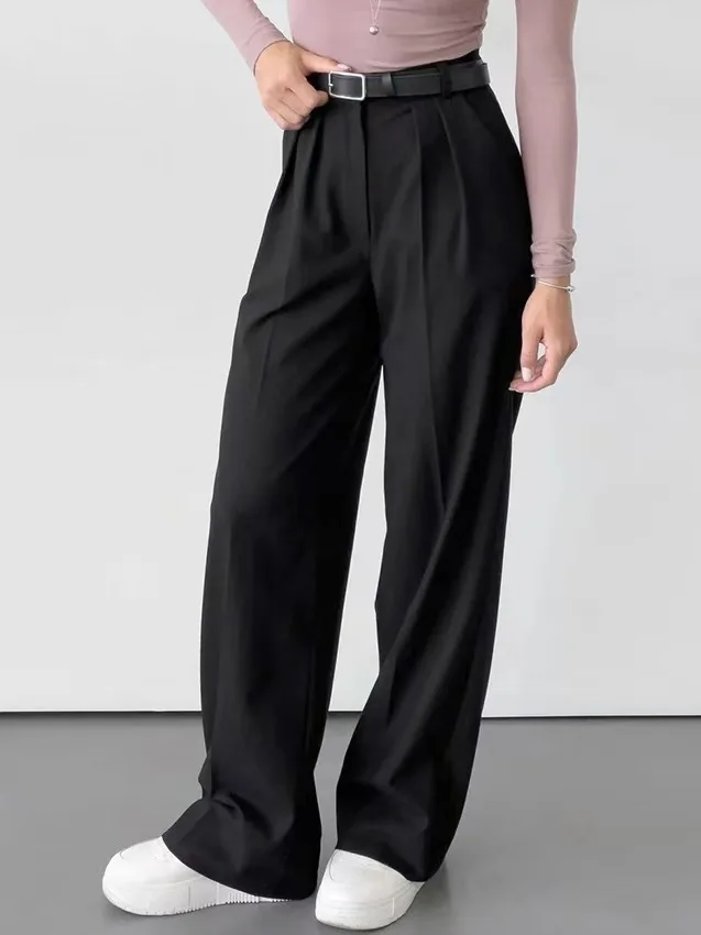 ارتفاع الخصر عادية فضفاض بنطال ذو قصة أرجل واسعة الخريف جديد Sle مريحة مستقيم قطع Busin سيدة بنطلون السراويل الطويلة